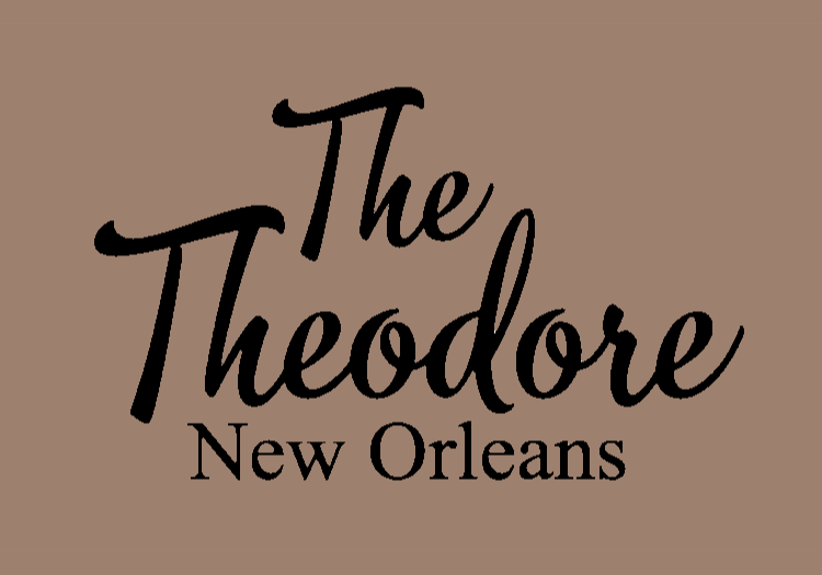 Black cursive text reading 'The Theodore' above serif text 'New Orleans' on a brown background.