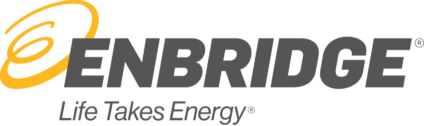 Enbridge logo with stylized orange swirl and the tagline 'Life Takes Energy'.