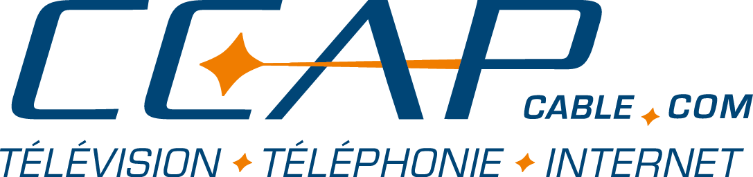 CCAP logo featuring stylized letters with orange star accents and the text Cable.com, Télévision, Téléphonie, Internet.