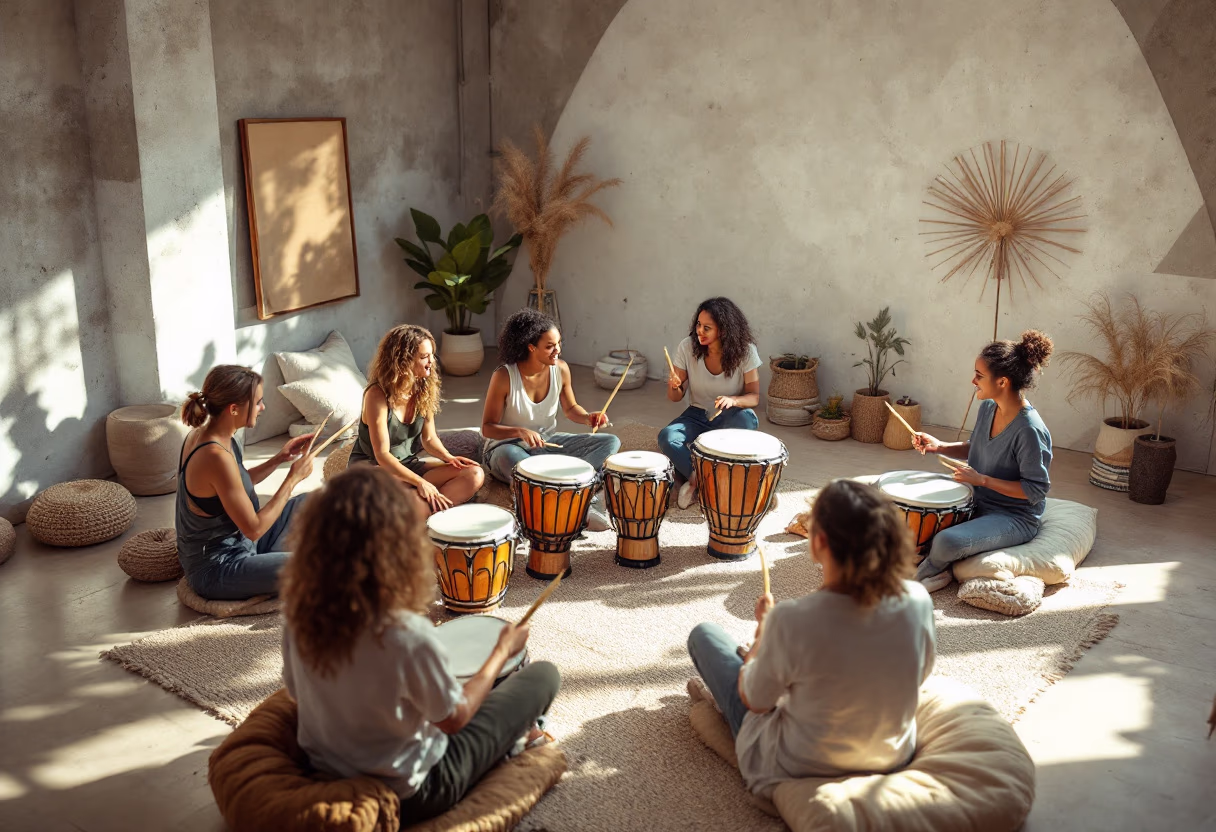 image of drumming class in session