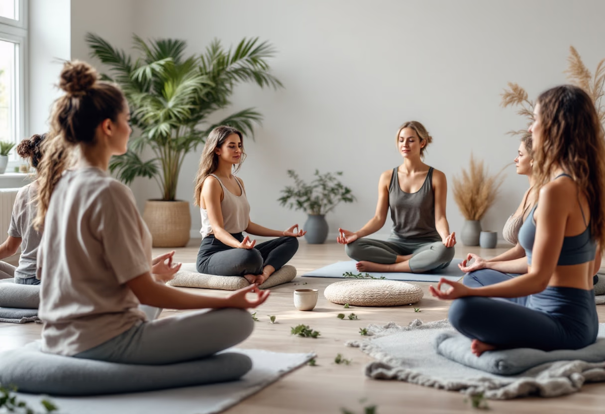 mindful meditation session in a yoga studio