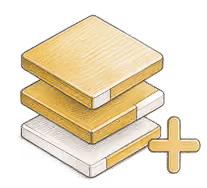 Stack of three square blocks with a plus sign on the right side in a sketch style.