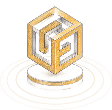 Gold and silver 3D optical illusion cube shape with concentric circular rings below it.