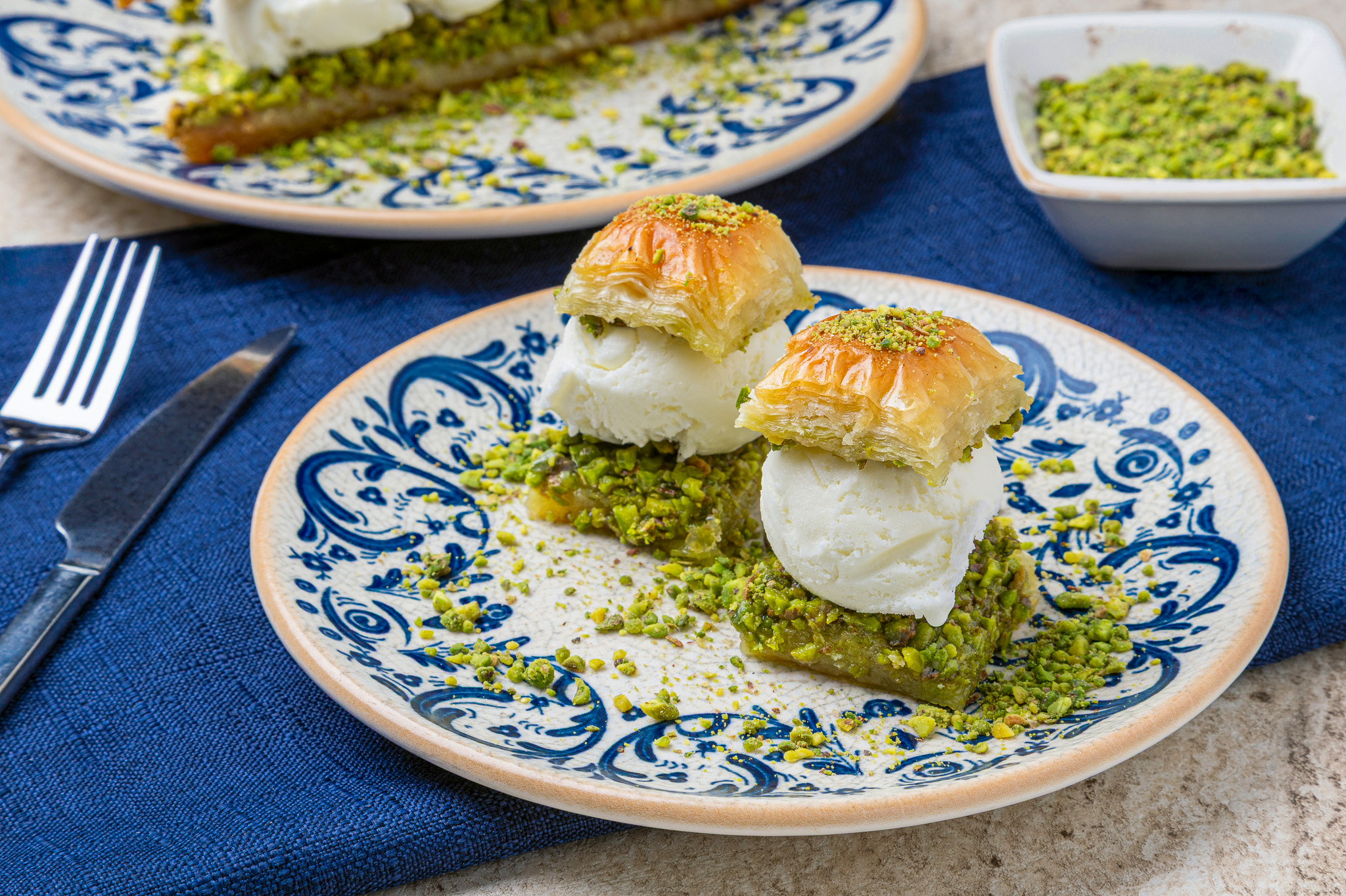 Baklava with Vanilla Ice Cream