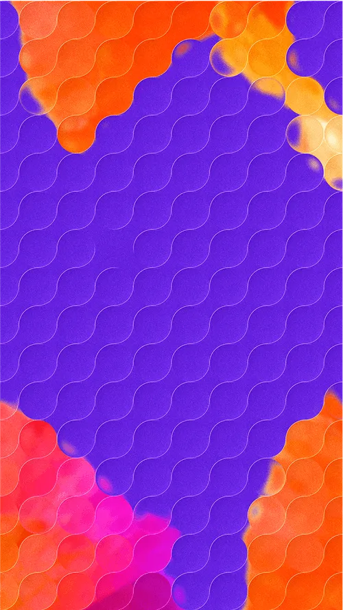 Abstract artwork with purple center, warm edges, and glass orb overlay.