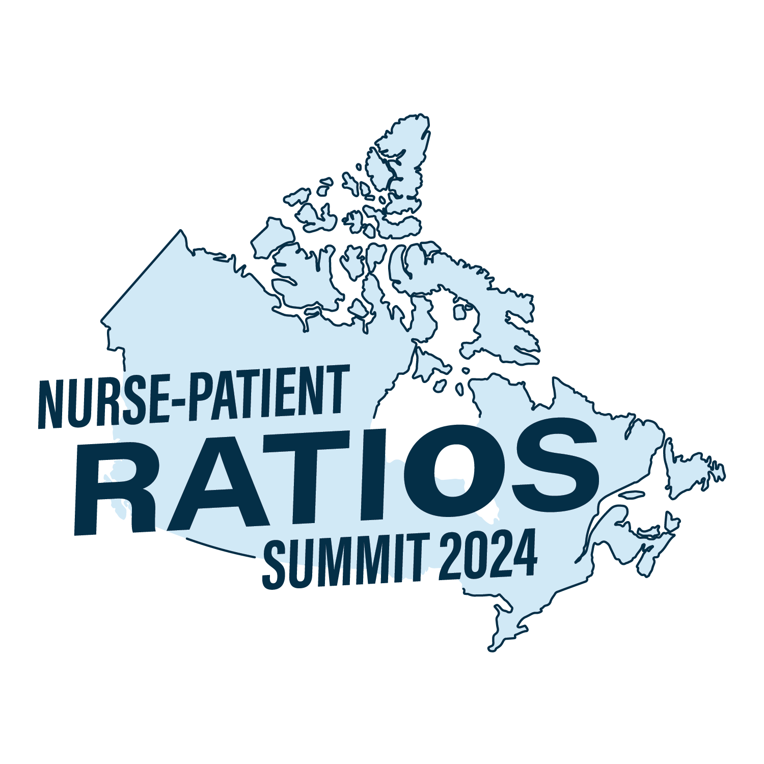 Logo for the Nurse-Patient Ratio Summit 2024. Image is of map of Canada with the title of the summit imposed overtop. 