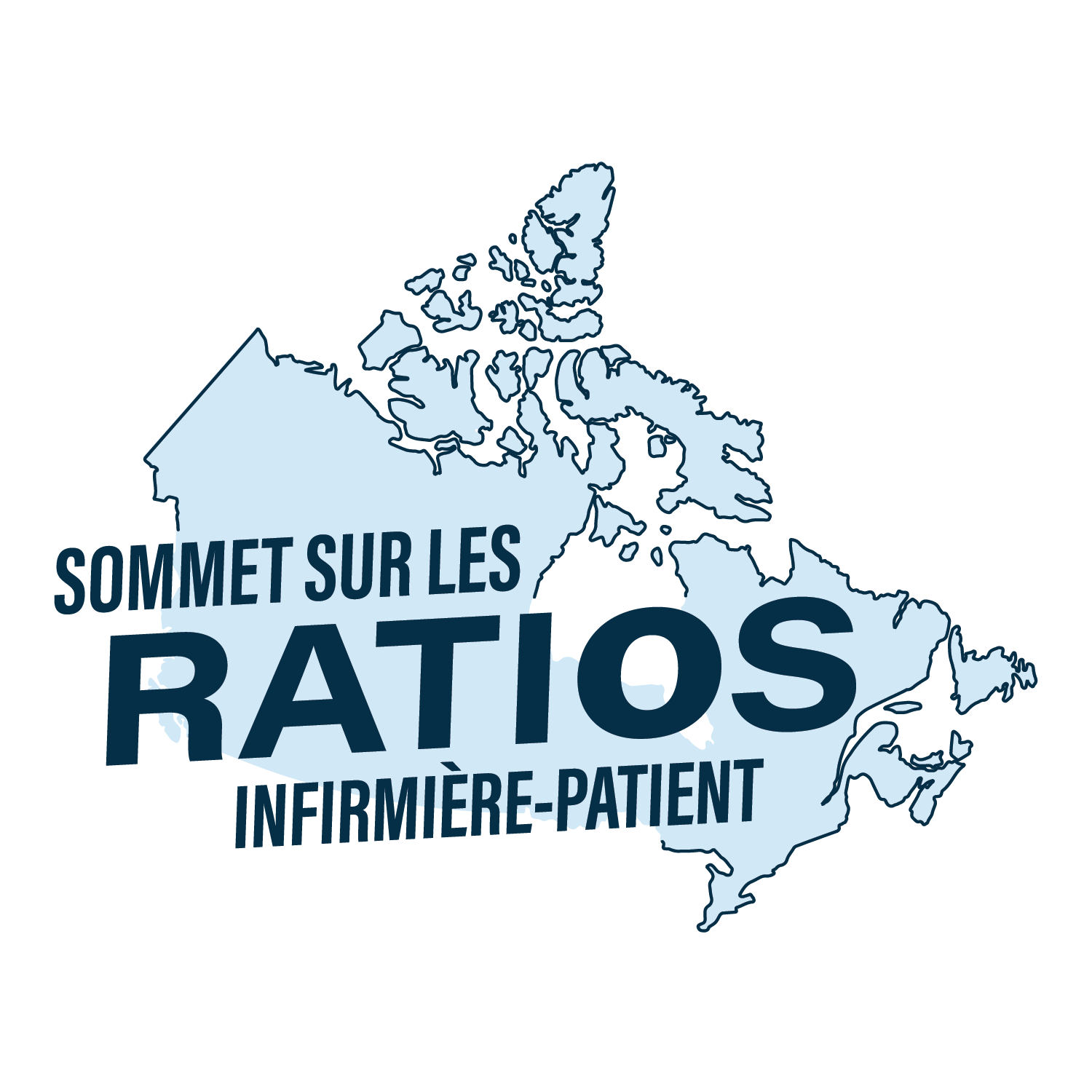Logo for the Nurse-Patient Ratio Summit 2024. Image is of map of Canada with the title of the summit imposed overtop. 