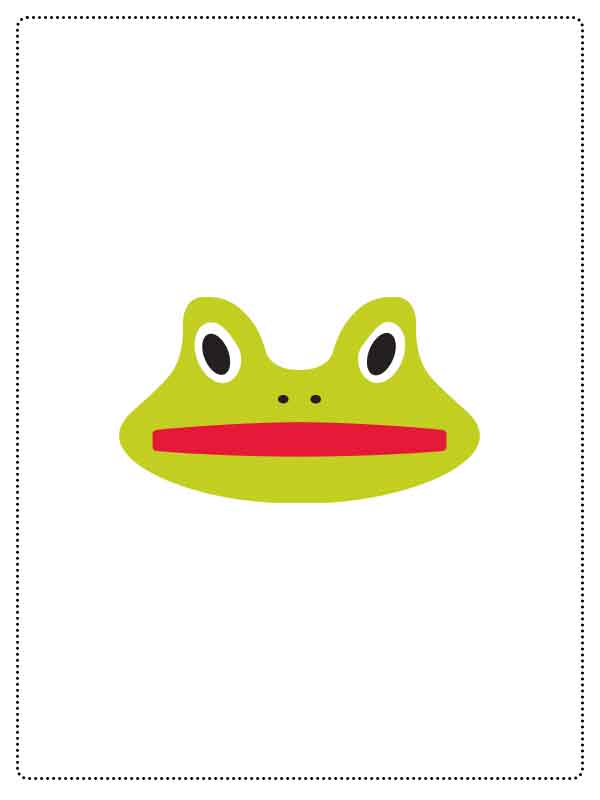 Simple cartoon illustration of a green frog's face with big eyes and a wide red mouth.
