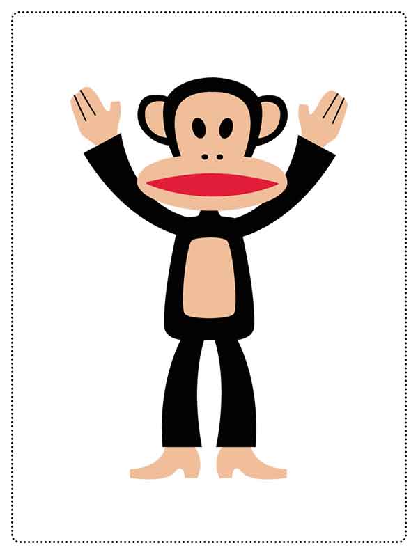 Cartoon monkey standing with arms raised and wide red mouth.