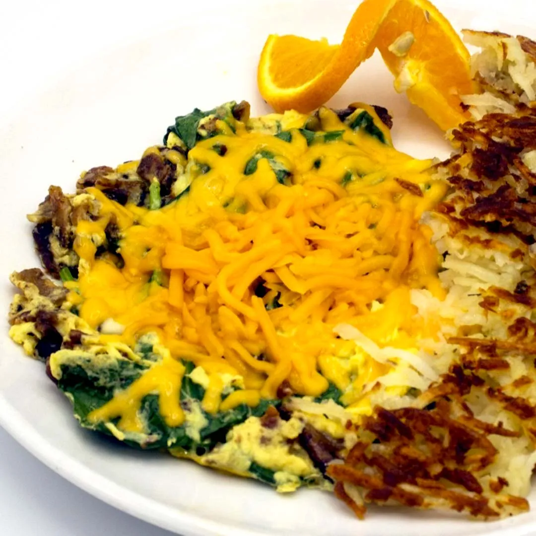 Hashbrown - spinach - scramble eggs
