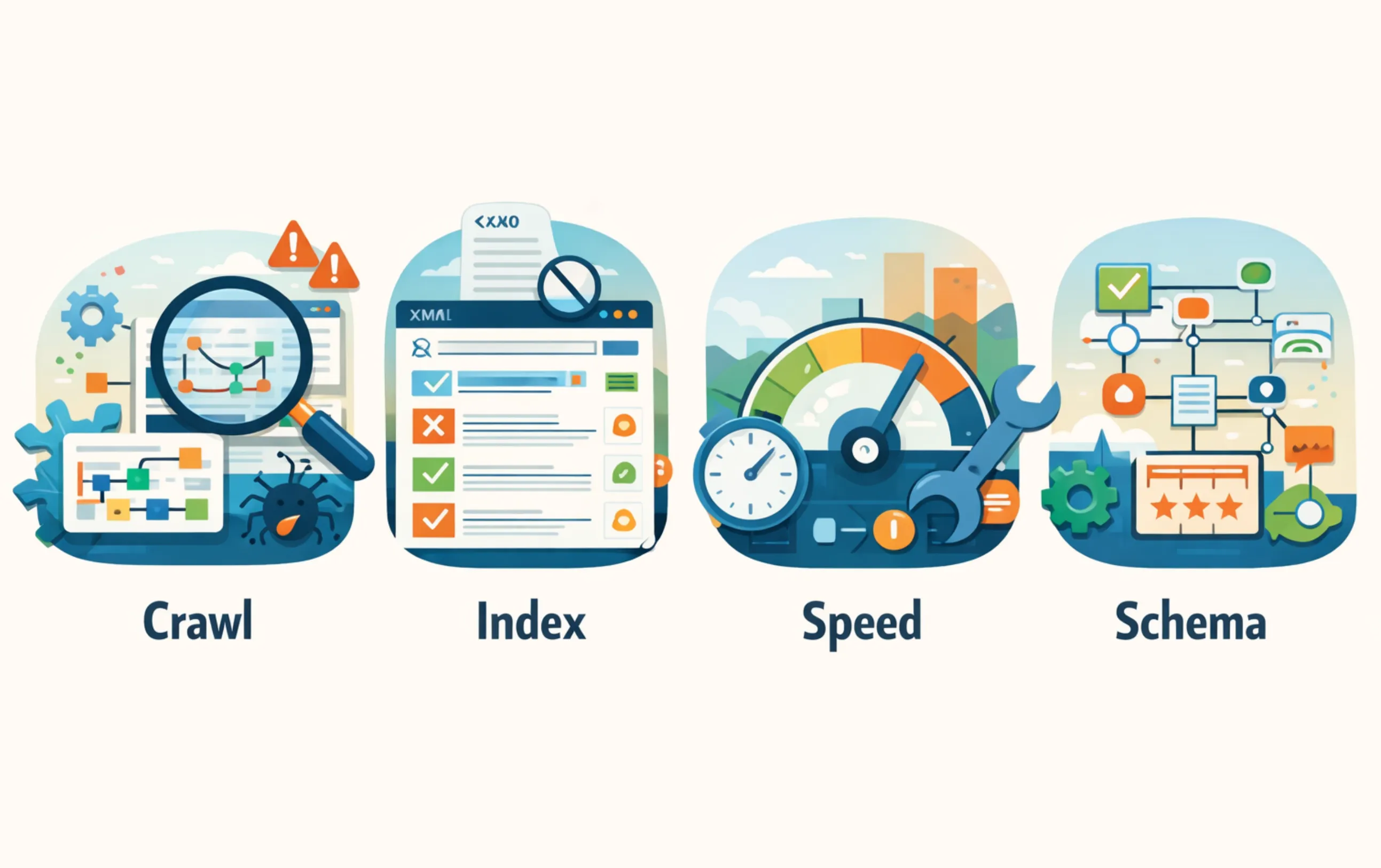 Crawl, Index, Speed, Schema in SEO