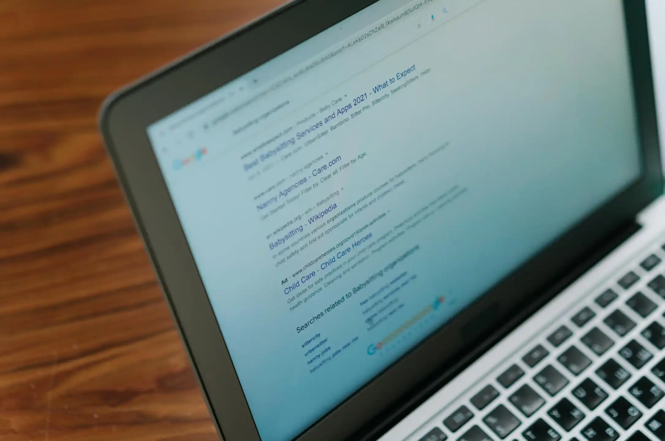 Search engine results page on display