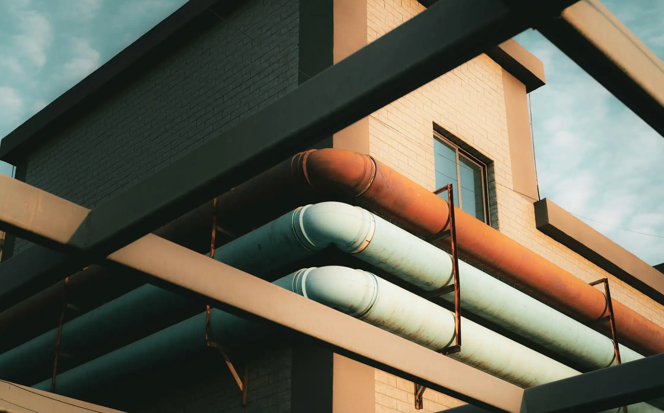 Modern Industrial Building with Colorful Pipes