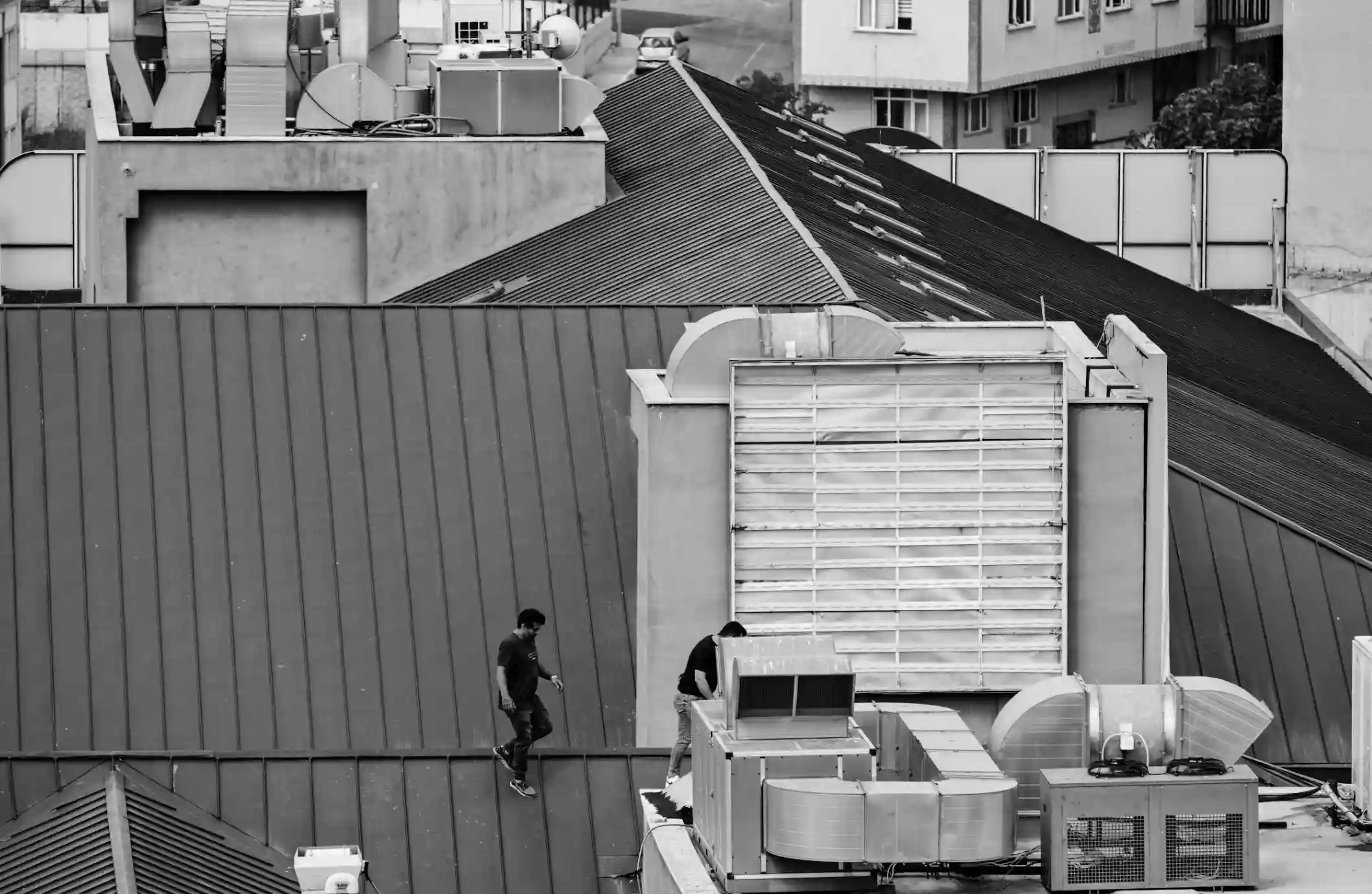 men walking on roof