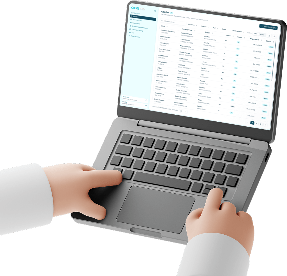 Laptop mit OGS Cloud: Kinder Stammdaten managen