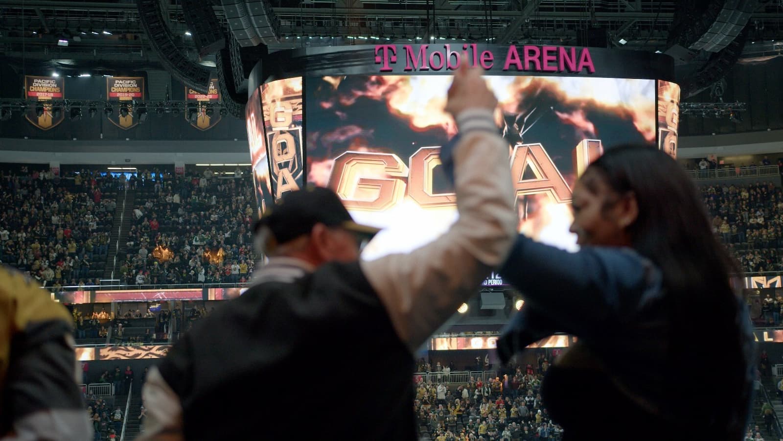 Vegas Golden Knights fans celebrate a game winning goal. 