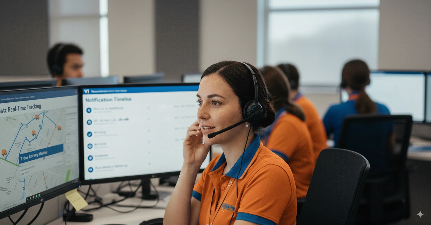 V1 Distribution customer service team providing real-time delivery support and coordination.