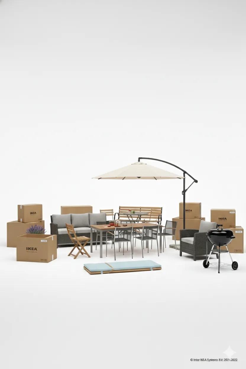 Garden and outdoor furniture set packed and prepared for two-man home delivery and assembly