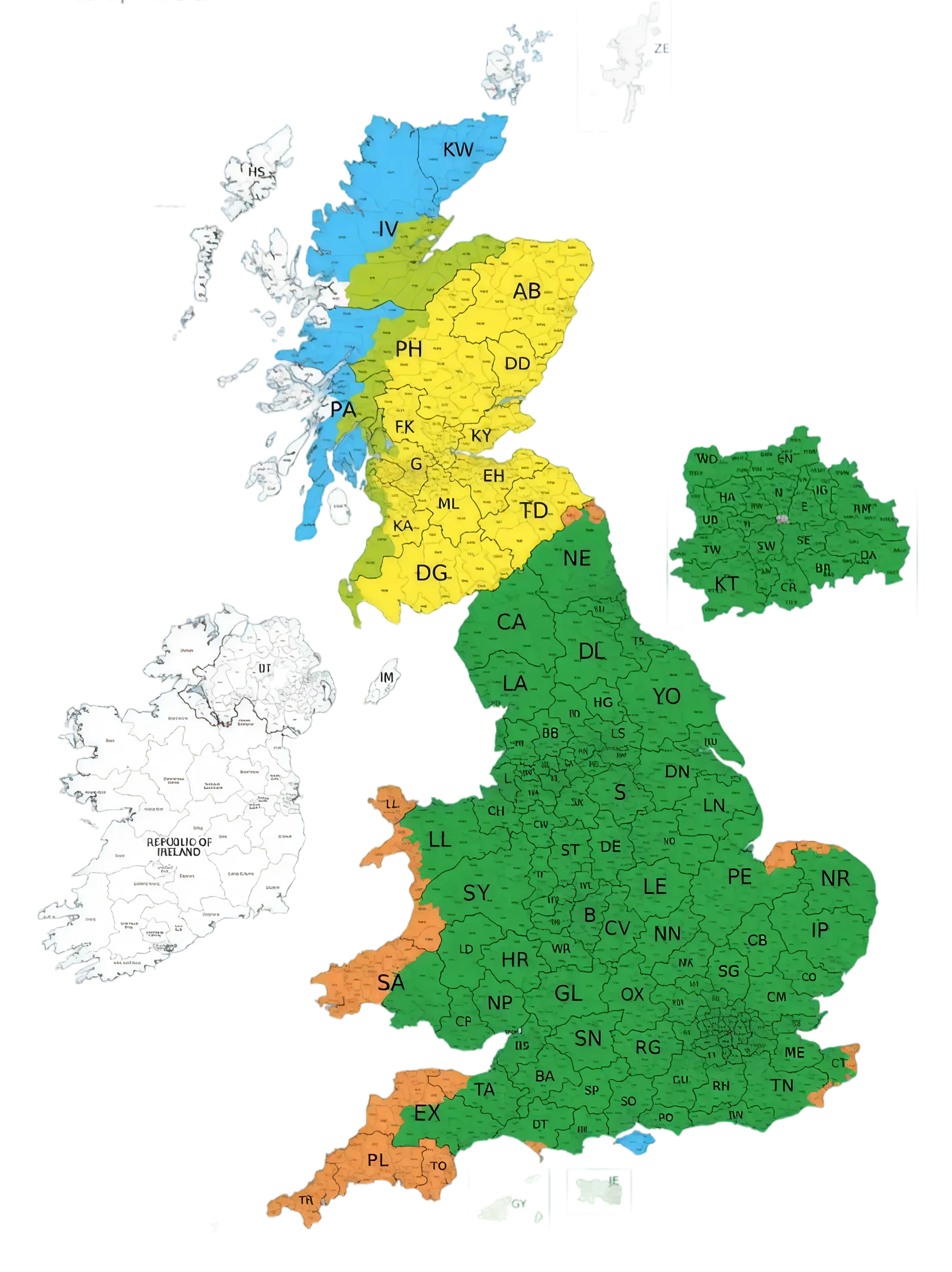 UK delivery coverage map showing V1 Distribution’s two-man white-glove delivery service across England, Scotland, Wales, and Northern Ireland.