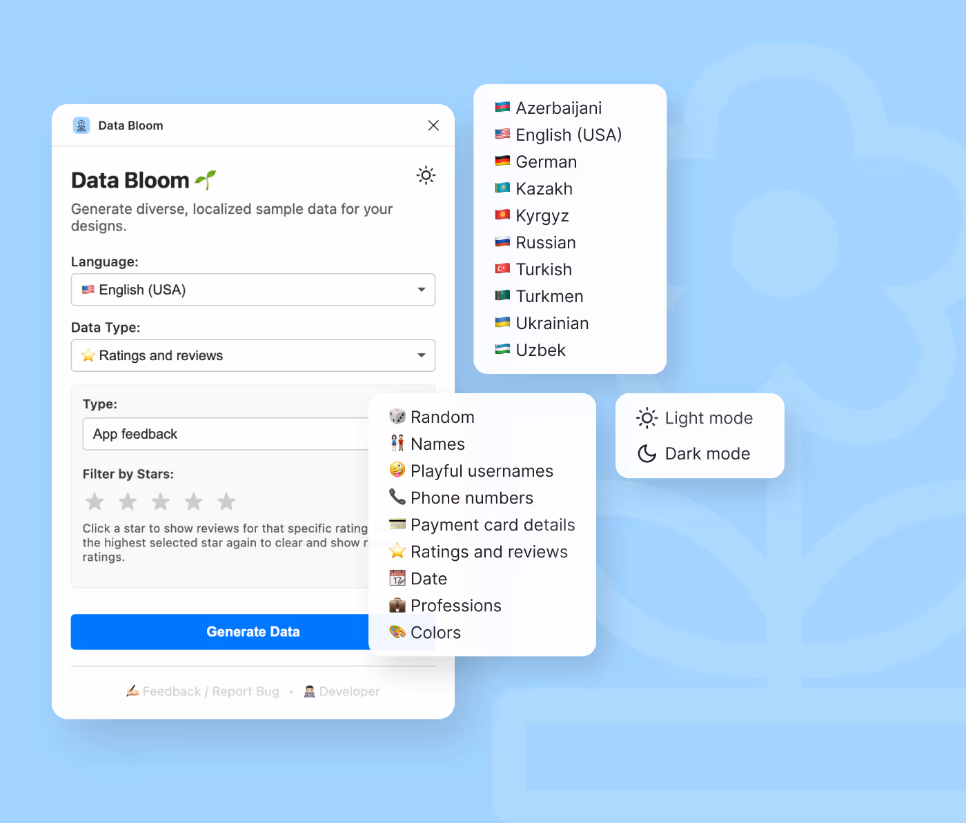 Data Bloom plugin populating a design file with sample data