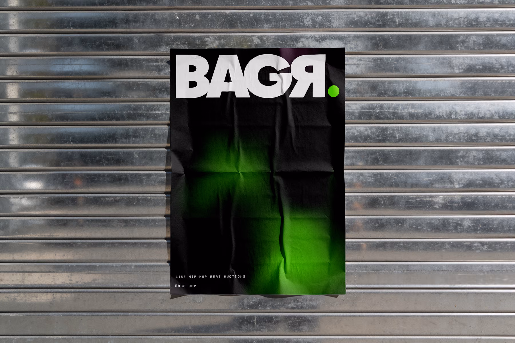 BAGR app mockup showing a live beat auction in progress
