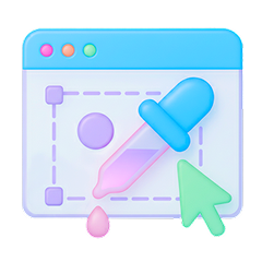 Graphic design window with a color dropper tool and green cursor pointer.