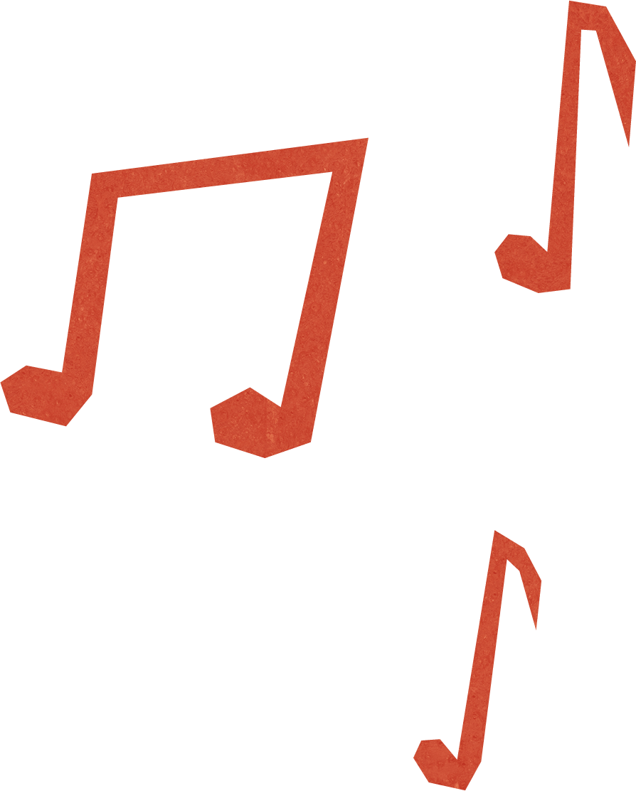 Røde musiknoter på hvid baggrund.