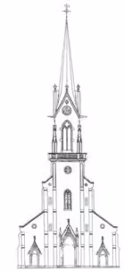 Dessin technique de la façade de l'église de Mackenheim