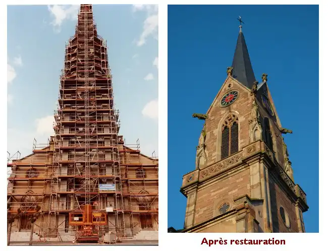 renovation de la tour de l'eglise avant et apres  1992