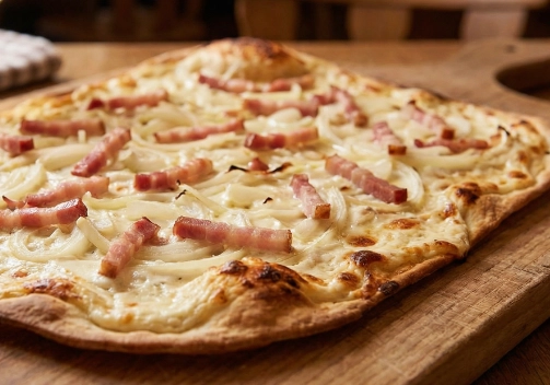 tarte flambée sur une table