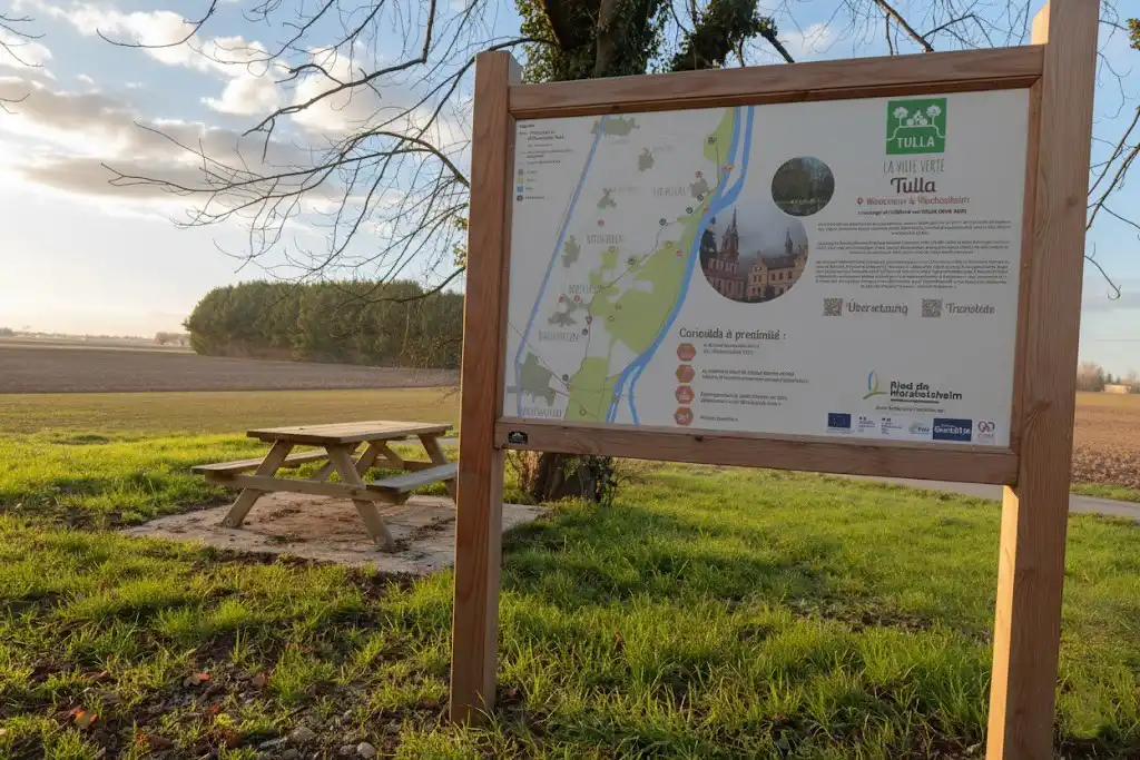 Un paneau avec les informations de la piste cyclable