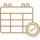 Calendar icon with a checkmark symbolizing reliable scheduling.