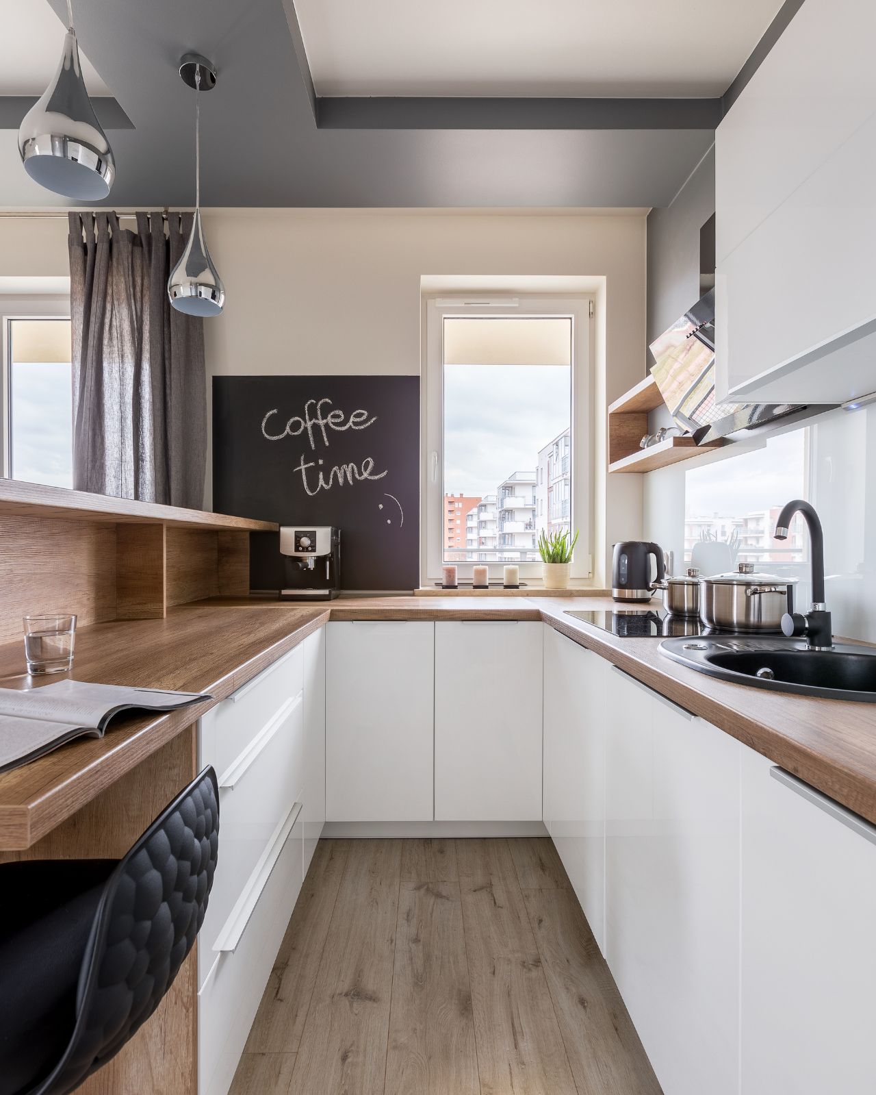 Kitchen with wooden worktop