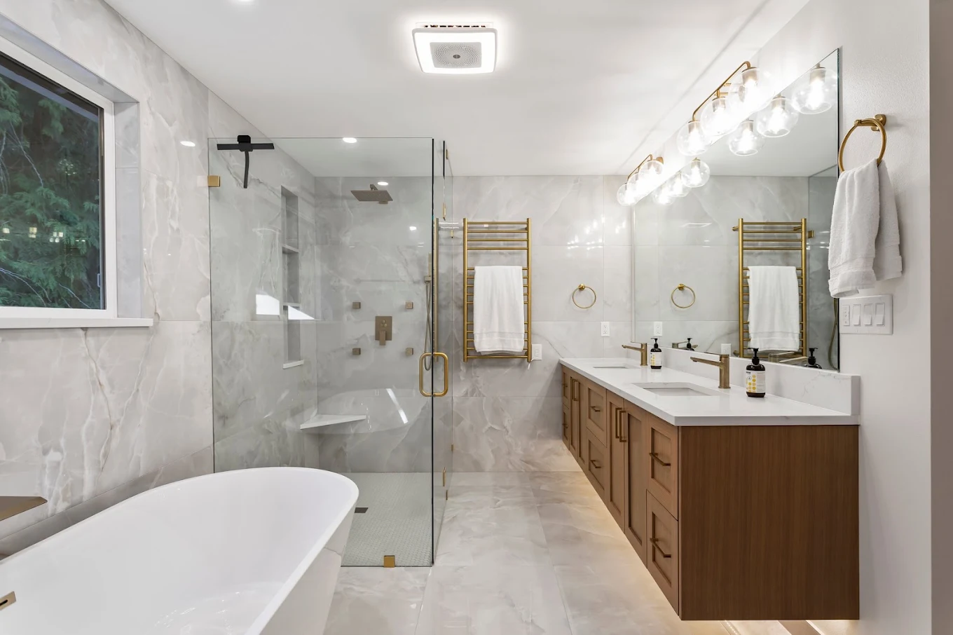 Completed acrylic tub to shower conversion with built-in shower niche in Bothell WA