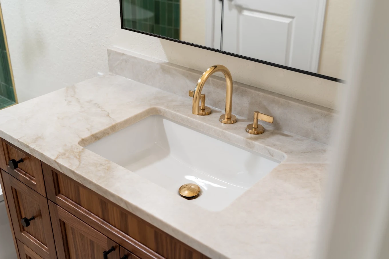 Tiled vanity backsplash and feature wall in a Bothell bathroom