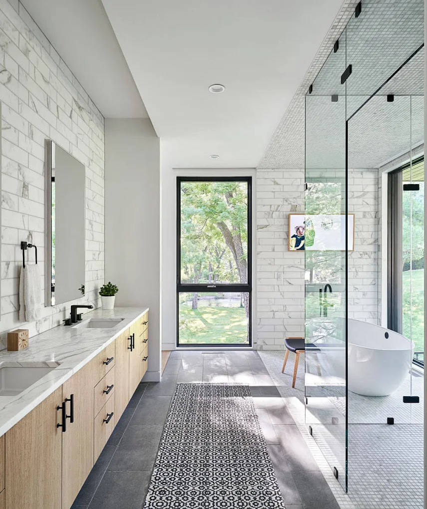 Freshly tiled Bothell bathroom showing centered grout lines and a curbless walk-in shower
