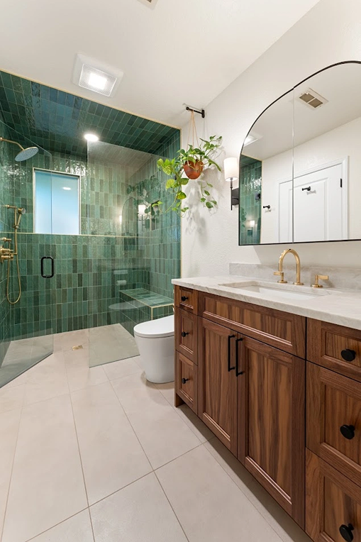 Curbless walk-in shower and custom cabinetry in a Bothell master bathroom