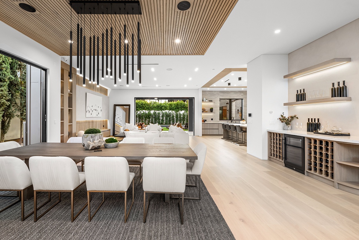 Interior of a custom luxury home featuring high-end finishes and designer lighting