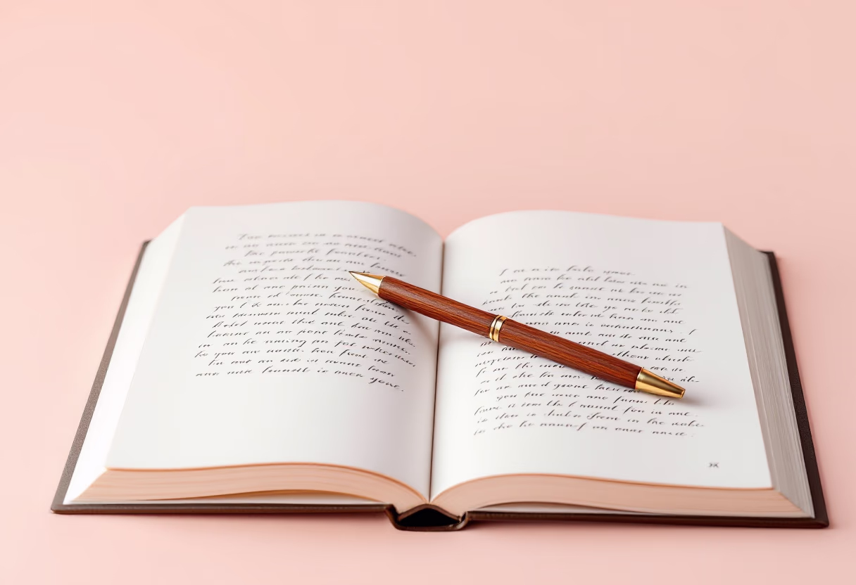 image of open book with pen