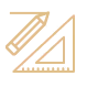 Outline icon of a pencil and a triangular ruler crossed over each other.