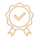 Gold ribbon badge with a checkmark in the center symbolizing approval or quality.
