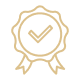 Gold ribbon badge with a checkmark in the center symbolizing approval or quality.