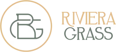 Riviera Grass logo featuring stylized initials RG enclosed in a circle alongside the brand name.