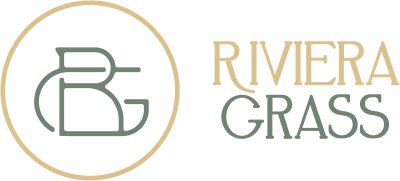 Riviera Grass logo featuring stylized initials RG enclosed in a circle alongside the brand name.