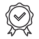Badge icon with a checkmark inside, symbolizing approval or quality.