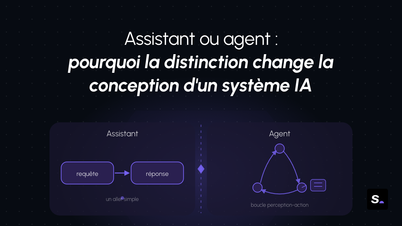 Schéma comparant le fonctionnement d'un assistant IA à action prédéfinie et d'un agent IA à trajectoire adaptative