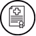 Icon of a medical document with a cross symbol and a seal stamp.