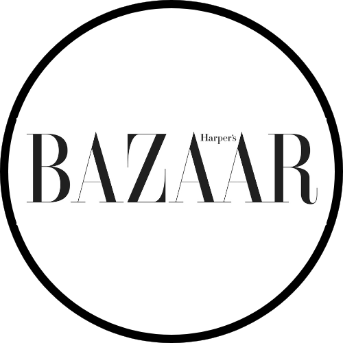 Harper's Bazaar logo in black text on a white circular background.