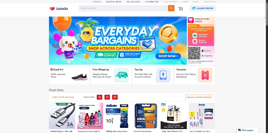 Consistent User Experience: Lazada frontpage