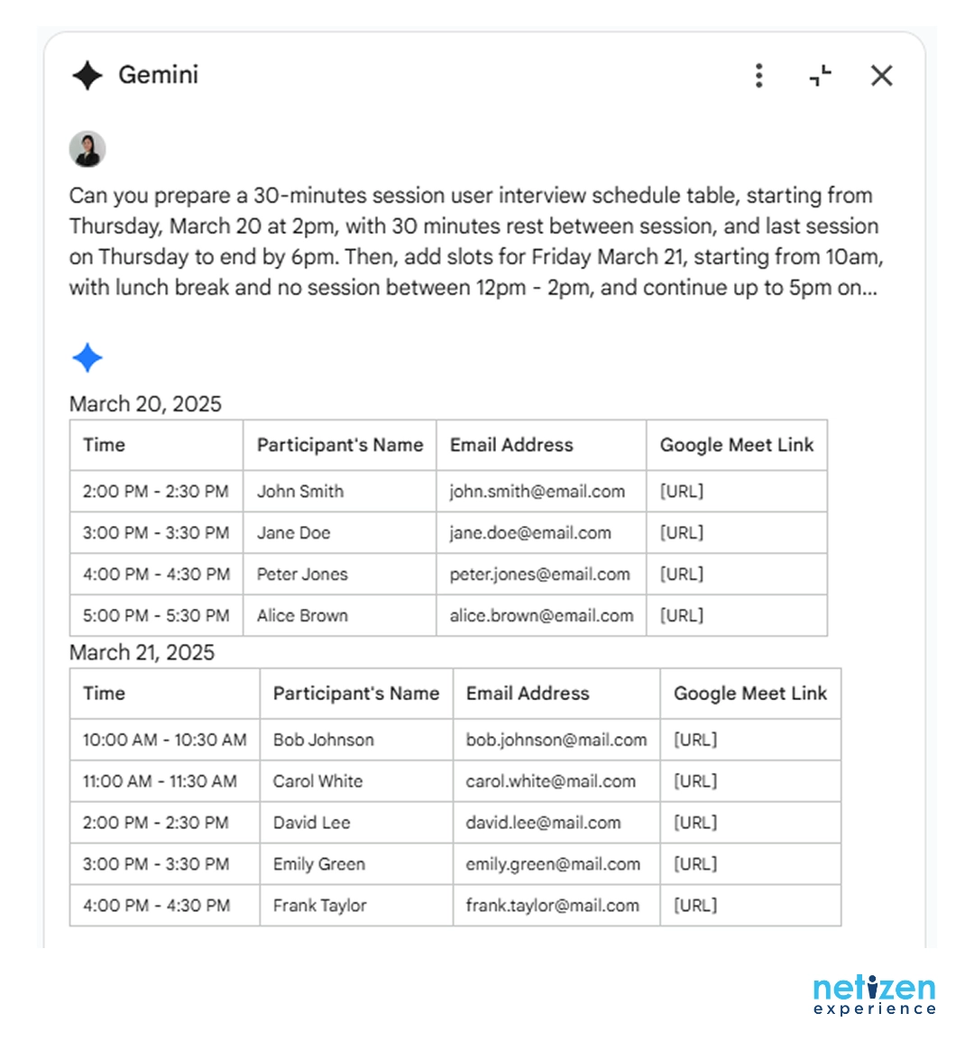 AI In UX Research: Gemini generates tables in Google Sheet